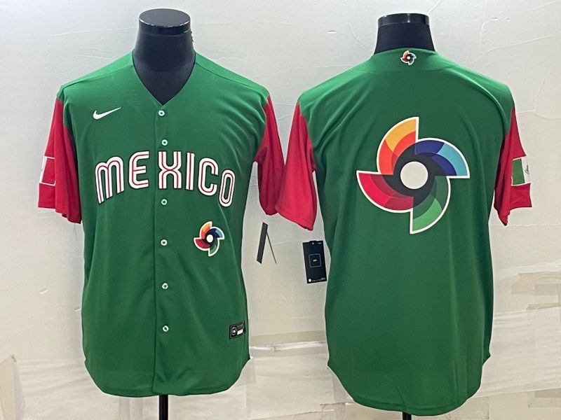 Men 2023 World Cub Mexico Blank Green Nike MLB Jersey6